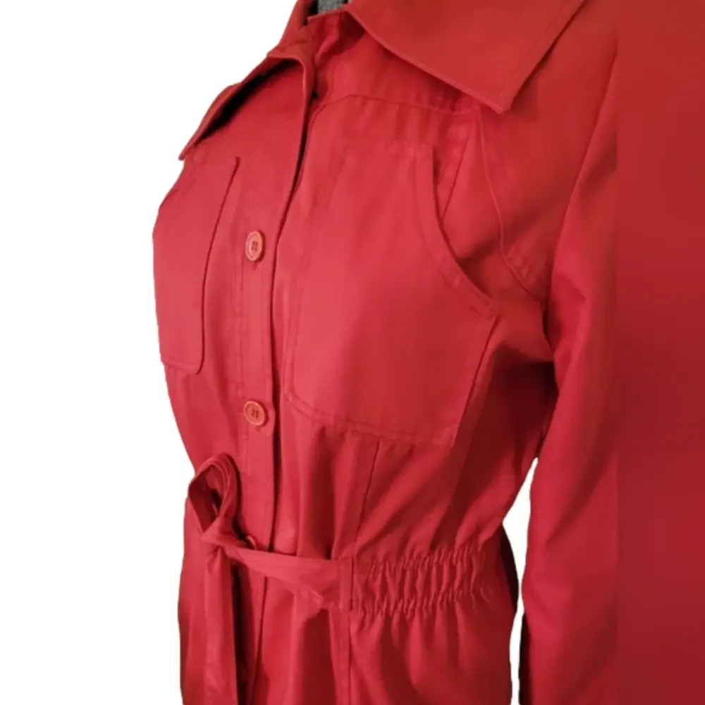 Vintage Robert Arnold Red Belted Button Down Short Trench Coat-Size 11/12